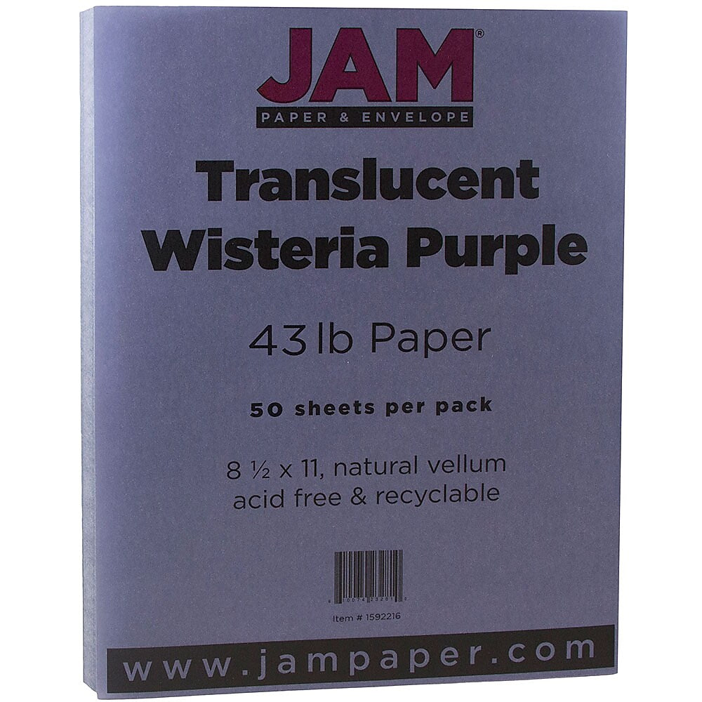 JAM Paper 43 lb. Cardstock Paper, 8.5" x 11", Wisteria Purple, 50 Sheets/Pack (1592216)