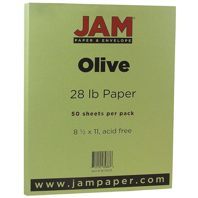 JAM Paper Matte Colored 8.5" x 11" Copy Paper, 28 lbs., Olive Green, 50 Sheets/Pack (16729244)