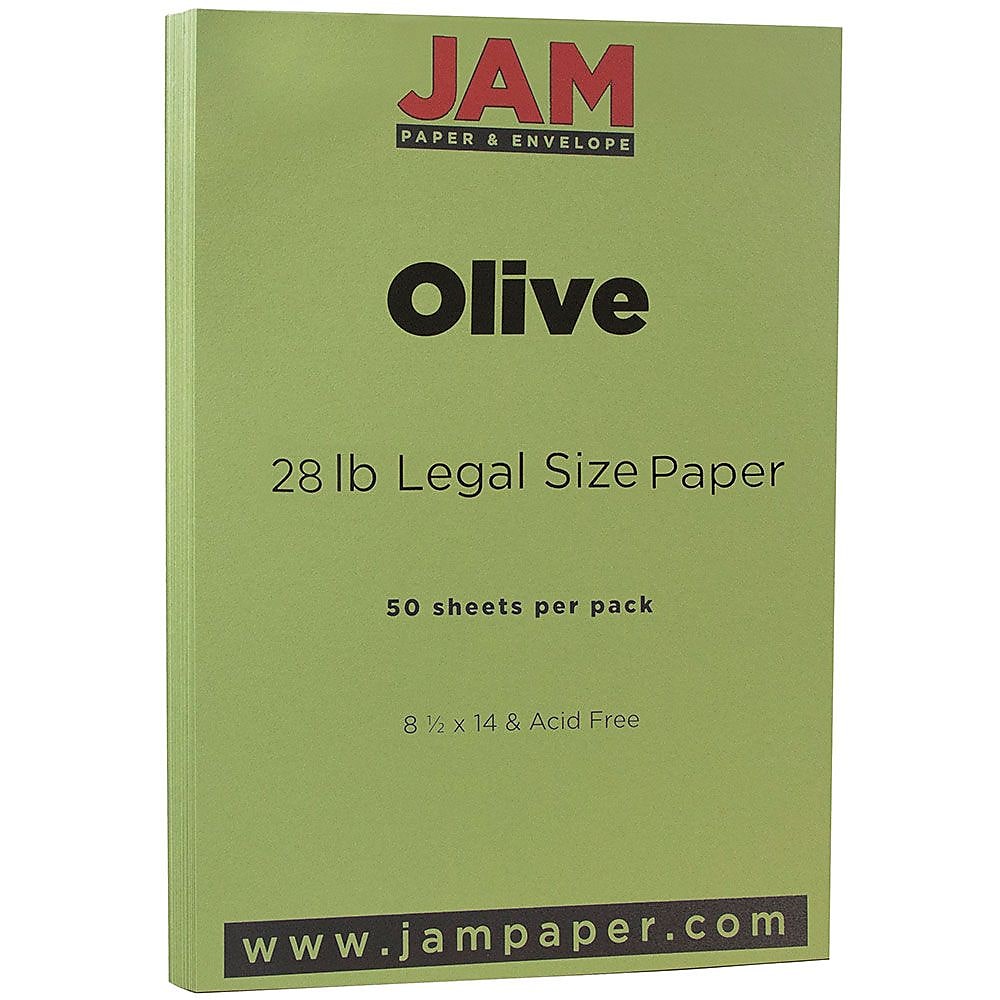 JAM Paper Matte Colored 8.5" x 14" Copy Paper, 28 lbs., Olive Green, 50 Sheets/Pack (16729367)