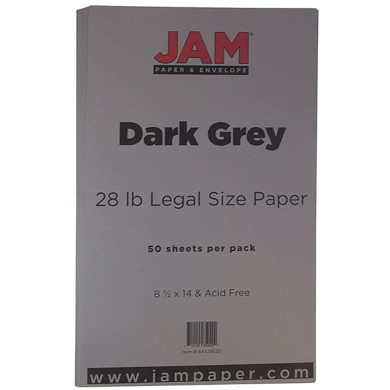 JAM Paper Matte Colored 8.5" x 14" Paper, 28 lbs., Dark Gray, 50 Sheets/Pack (64429530)