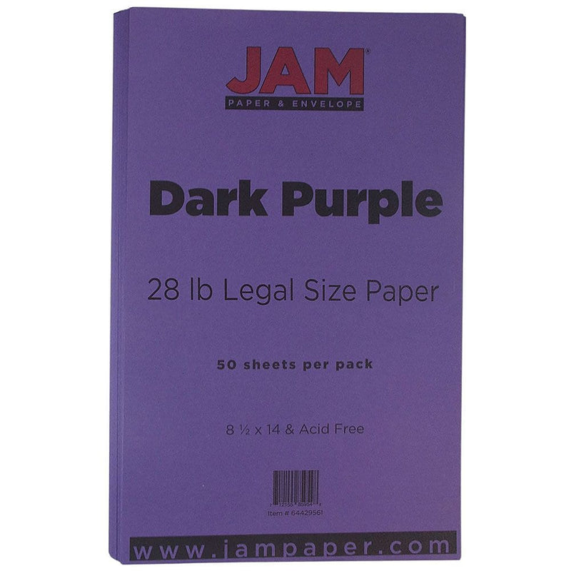 JAM Paper Matte Colored 8.5" x 14" Multipurpose Paper, 28 lbs., Dark Purple, 50 Sheets/Pack (64429561)