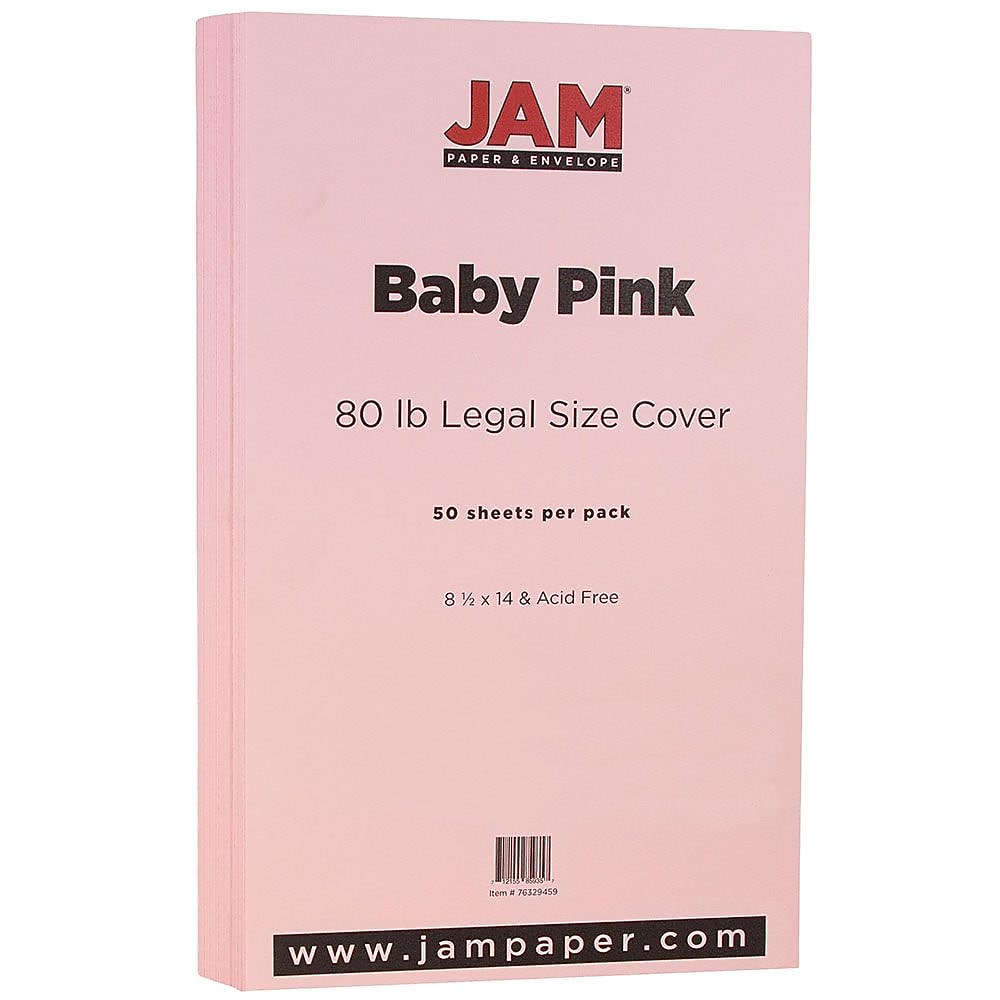 JAM Paper 80 lb. Cardstock Paper, 8.5" x 14", Baby Pink, 50 Sheets/Pack (76329459)