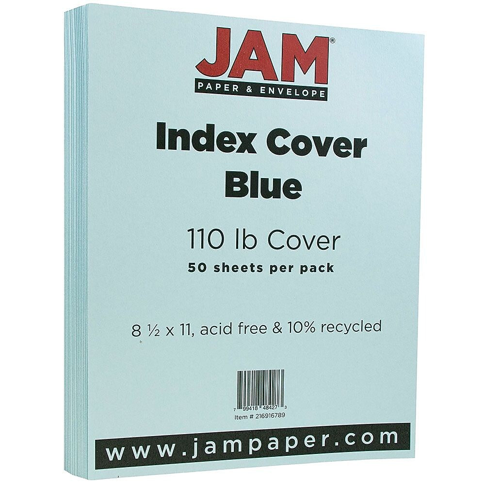 JAM Paper Vellum Bristol 110 lb. Cardstock Paper, 8.5" x 11", Blue, 50 Sheets/Pack (216916789)