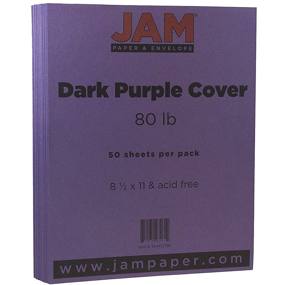 JAM Paper 80 lb. Cardstock Paper, 8.5" x 11", Dark Purple, 50 Sheets/Pack (364412786)
