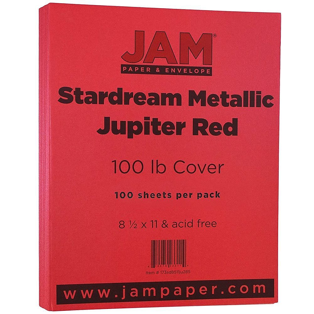 JAM Paper 110 lb. Cardstock Paper, 8.5" x 11", Jupiter Red Stardream, 50 Sheets/Pack (173SD8511JU285)