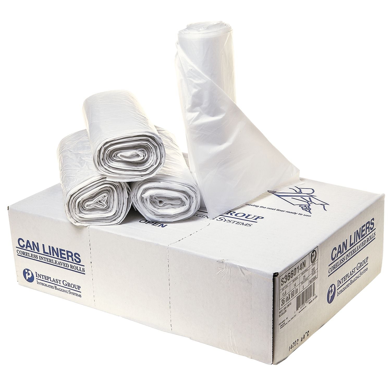 Inteplast Group High-Density Can Liner, 36 X 60, 55-Gal, 14 Mic, Clear, 25/roll, 8/ct
