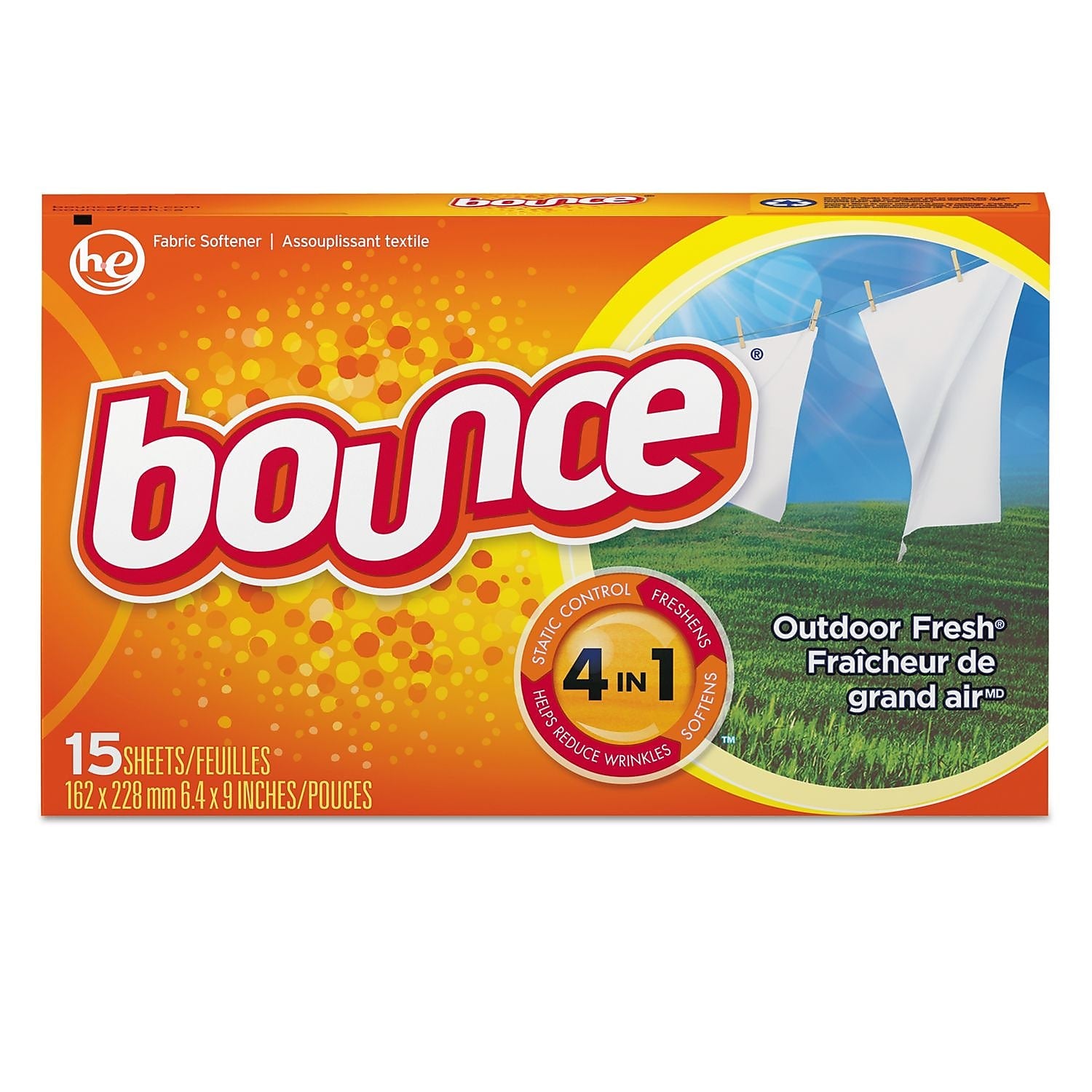 Bounce® Fabric Softener Sheets, Outdoor Fresh 225/Carton (95860)