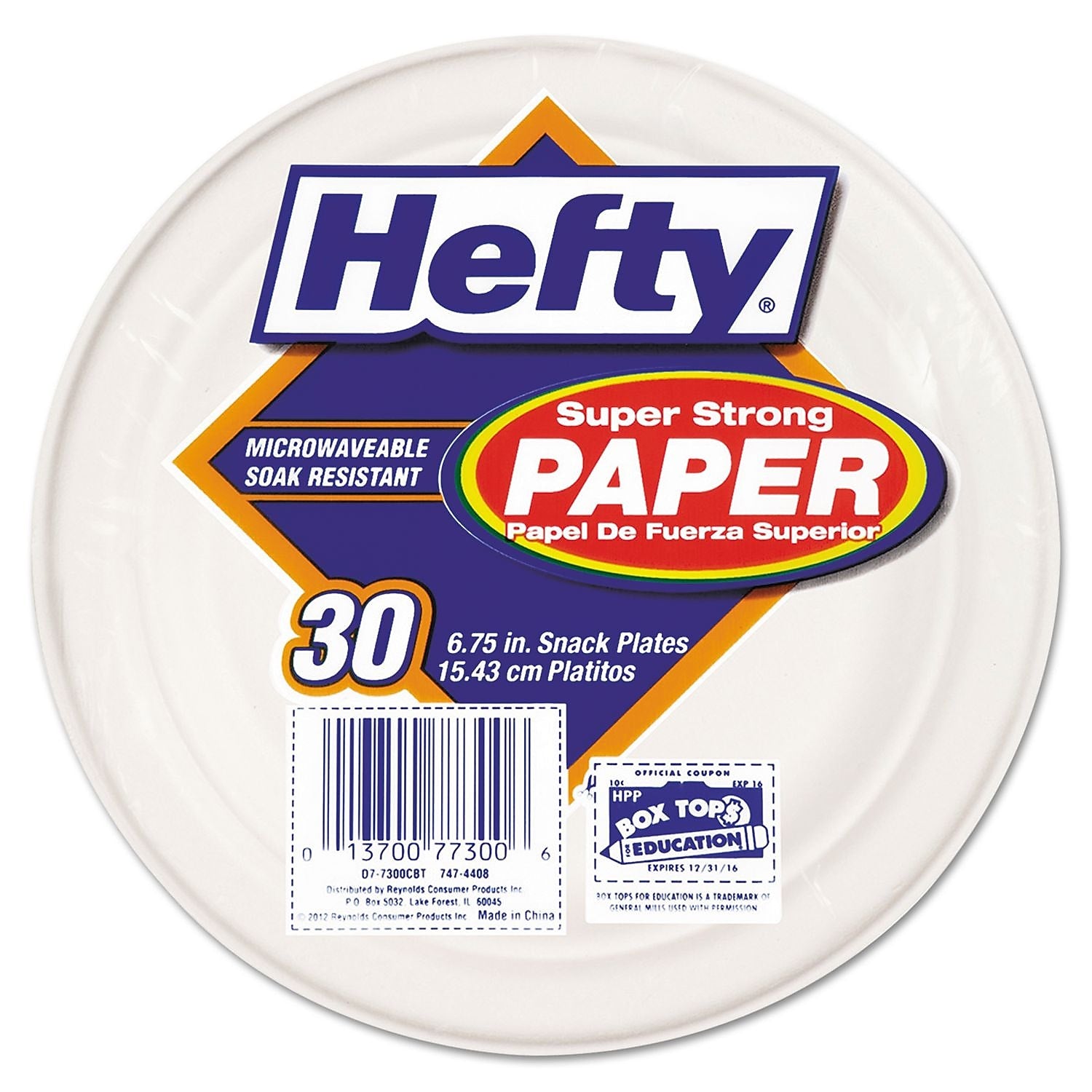 Hefty Super Strong Paper Dinnerware, 6 3/4" Plate, Bagasse, 30/pack, 12 Packs/carton