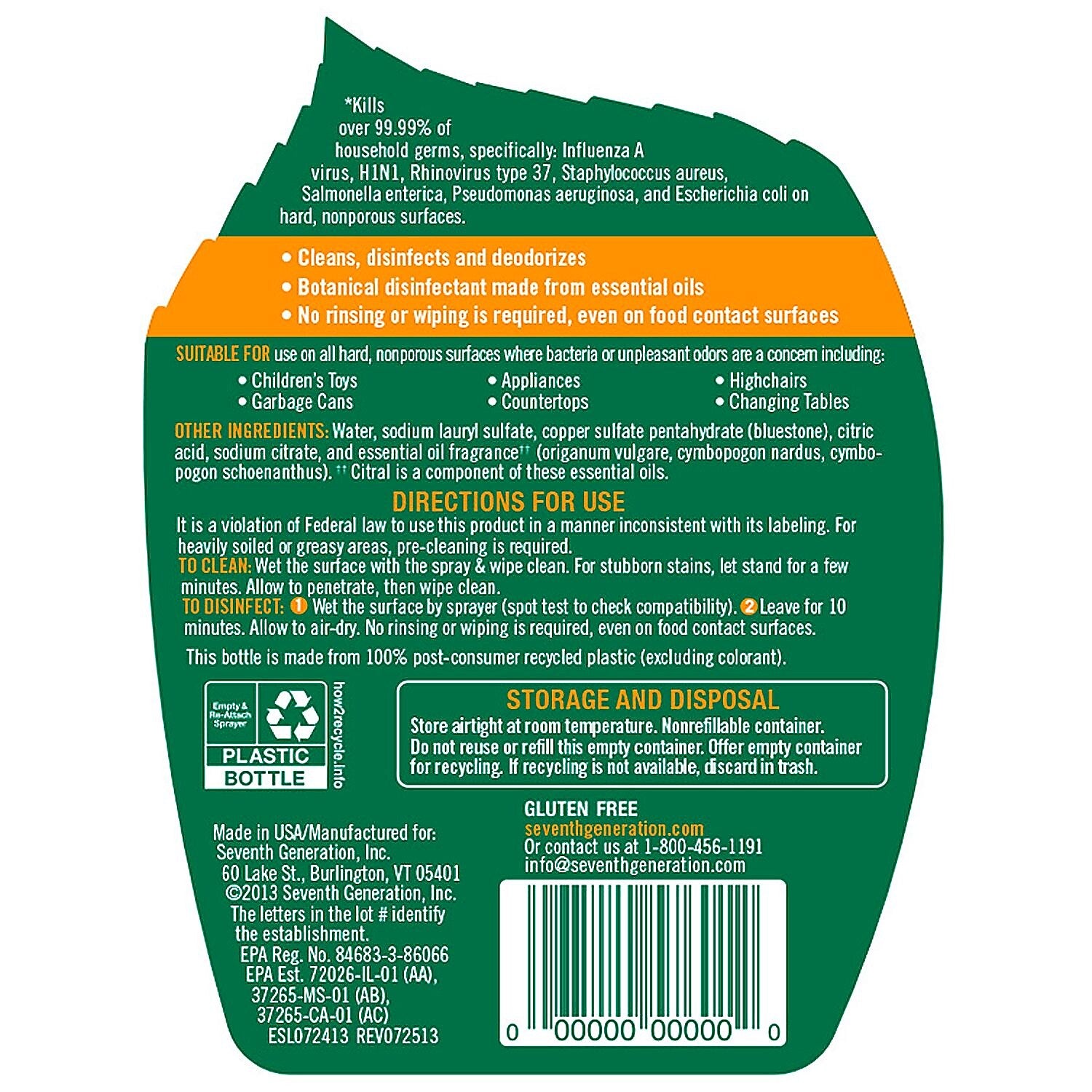 Seventh Generation™ Botanical Disinfecting Multi-Surface Cleaner, 26 oz. Spray Bottle, 8/Carton (22810)
