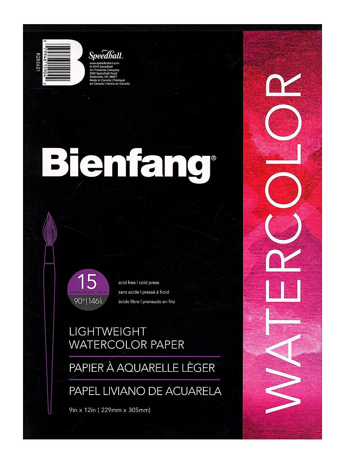 Bienfang Aquademic Watercolor Pads 9" x 12", 15 Sheets/Pad, Pack of 4 (4PK-R285621)