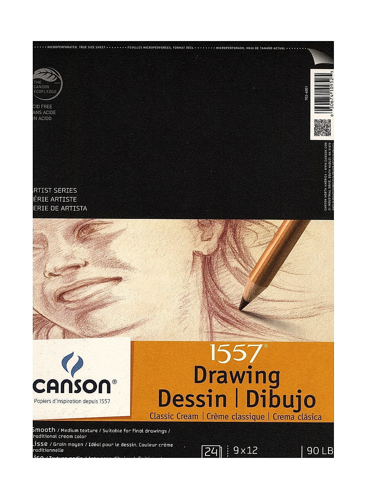 Canson 9" x 12" Wire Bound Drawing Sketch Pad, 24 Sheets/Pad, 3/Pack (46117-PK3)