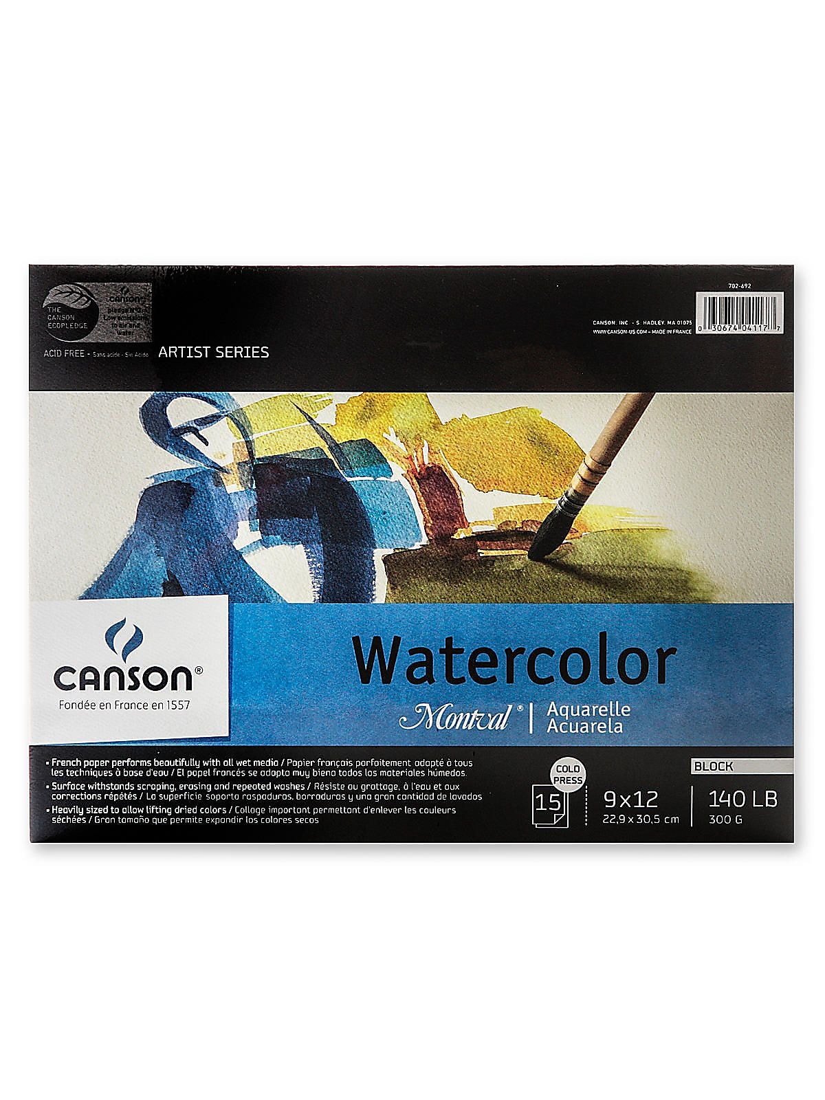 Canson Artist Series Montval Watercolor Block, Foldover Binding, 15 Sheet, 9x12 inch, 1 Count (MCXC100511063)