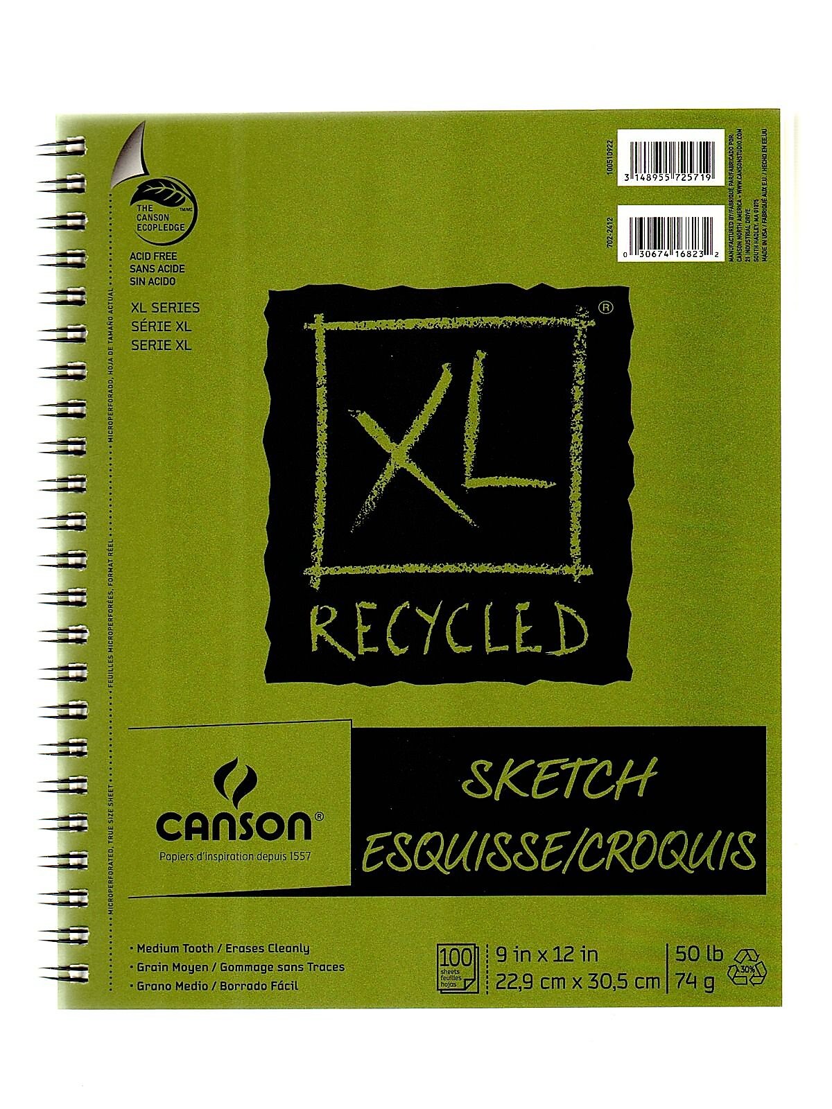 Canson XL Recycled 9" x 12" Wire Bound Sketch Pad, 100 Sheets/Pad, 3/Pack (52843-PK3)