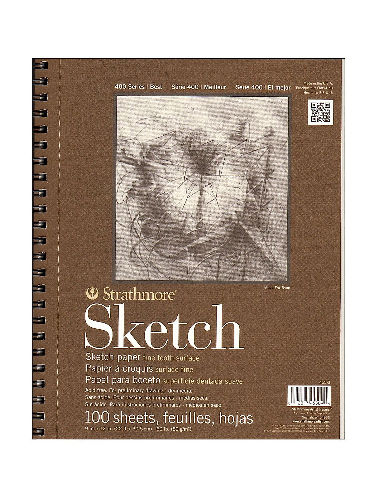 Strathmore 400 Series 9" x 12" Spiral Bound Sketch Pad, 100 Sheets/Pad, 2/Pack (55621-PK2)
