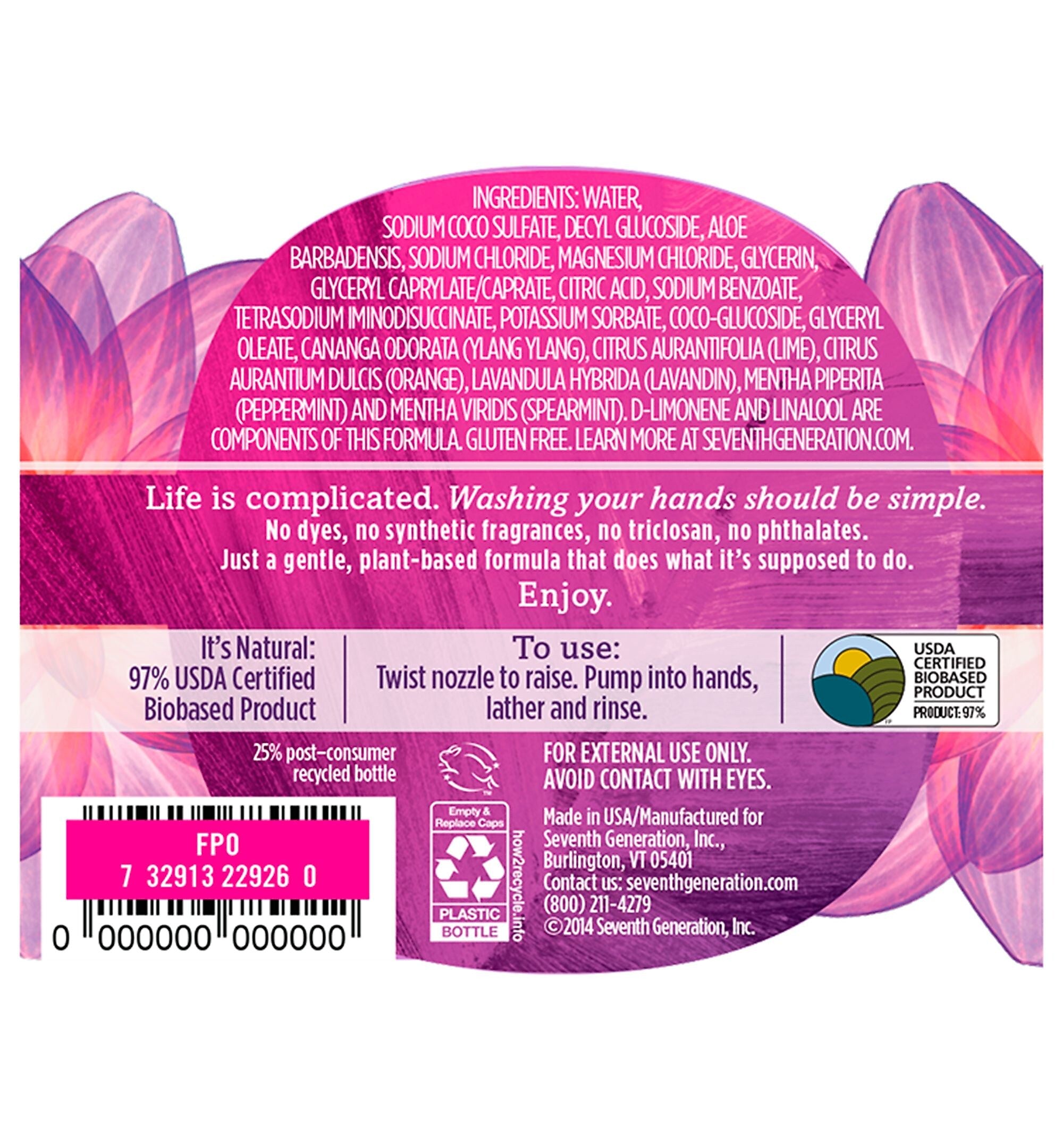 Natural Hand Wash, Lavender Flower & Mint, 12oz, 8/Carton (SEV22926CT)