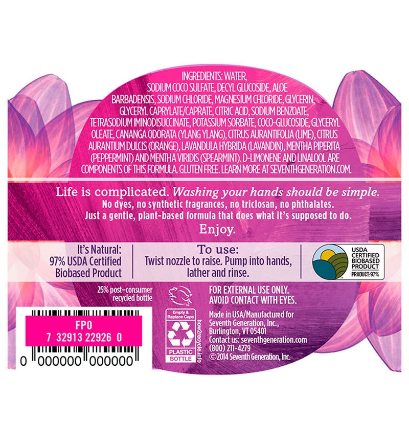 Natural Hand Wash, Lavender Flower & Mint, 12oz, 8/Carton (SEV22926CT)
