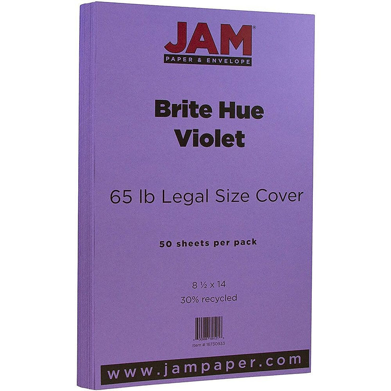 JAM Paper 65 lb. Cardstock Paper, 8.5" x 14", Violet Purple, 50 Sheets/Pack (16730933)