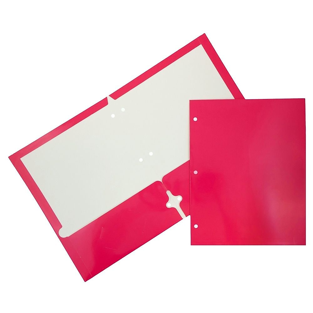 JAM Paper Laminated Glossy 3 Hole Punch Two-Pocket Folders, Fuchsia Hot Pink, 100/Box (385GHPFUB)
