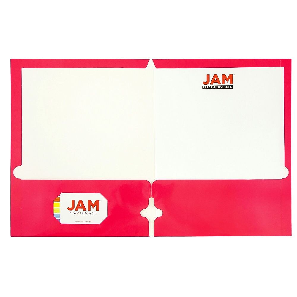 JAM Paper Laminated Glossy 3 Hole Punch Two-Pocket Folders, Fuchsia Hot Pink, 100/Box (385GHPFUB)