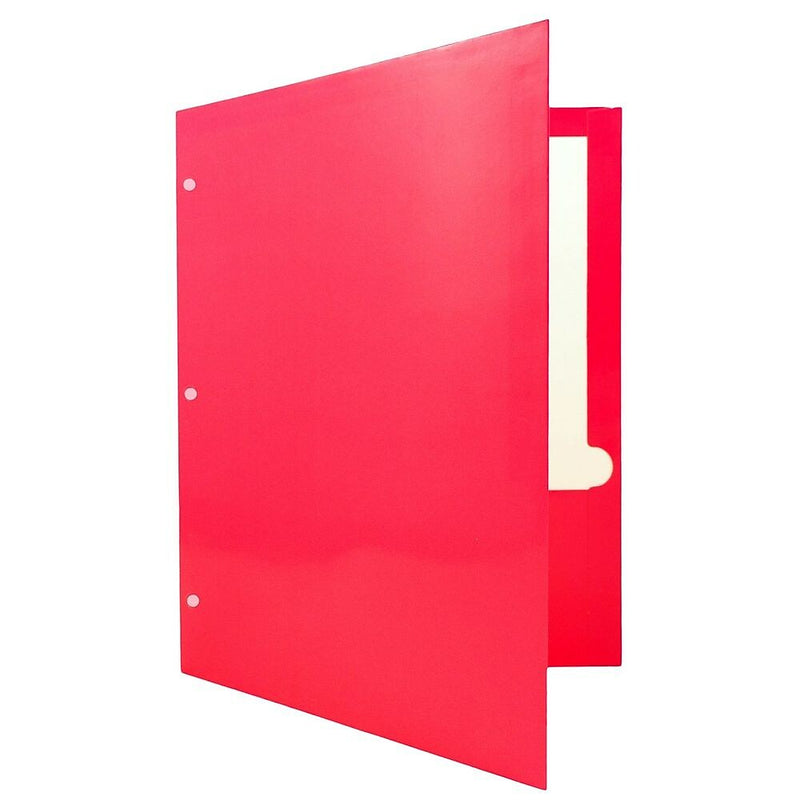 JAM Paper Laminated Glossy 3 Hole Punch Two-Pocket Folders, Fuchsia Hot Pink, 100/Box (385GHPFUB)