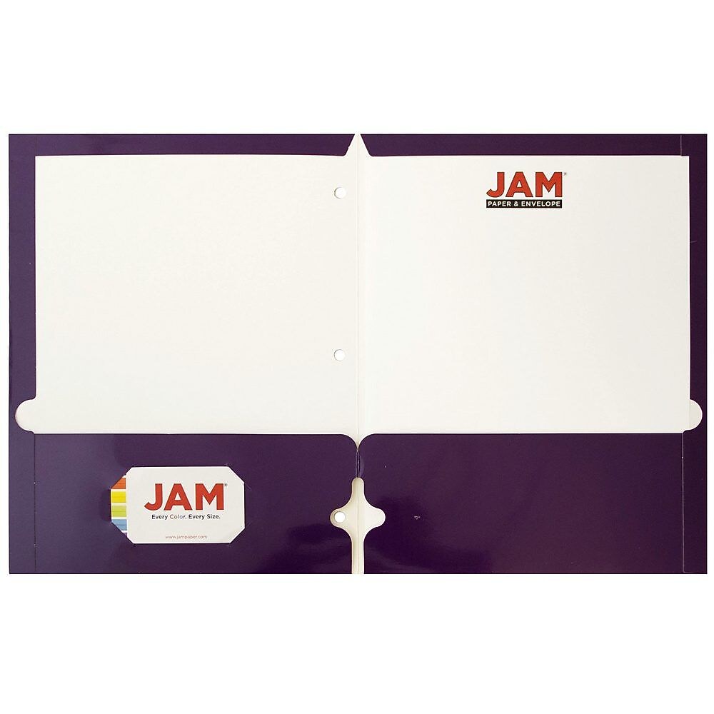 JAM Paper Laminated Glossy 3 Hole Punch Two-Pocket Folders, Purple, 6/Pack (385GHPPUA)