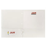 JAM Paper Laminated Glossy 3 Hole Punch Two-Pocket Folders, White, 100/Box (385GHPWHB)