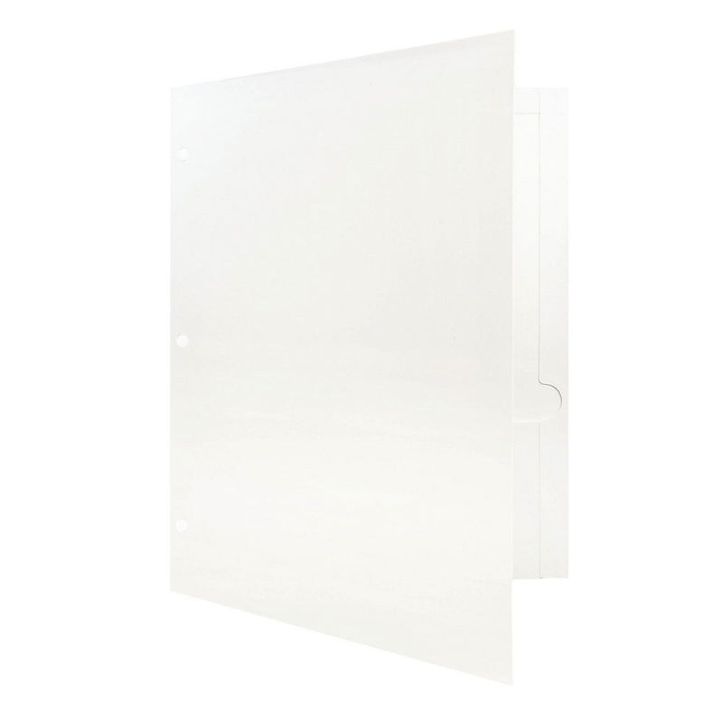 JAM Paper Laminated Glossy 3 Hole Punch Two-Pocket Folders, White, 100/Box (385GHPWHB)