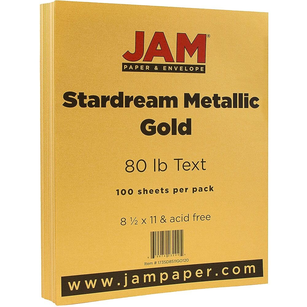 JAM Paper Metallic Colored Paper, 32 lbs., 8.5" x 11", Gold Stardream, 100 Sheets/Pack (173SD8511GO120)