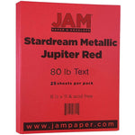 JAM Paper Metallic Colored Paper, 32 lbs., 8.5" x 11", Jupiter Red Stardream, 25 Sheets/Pack (173SD8511JU120B)