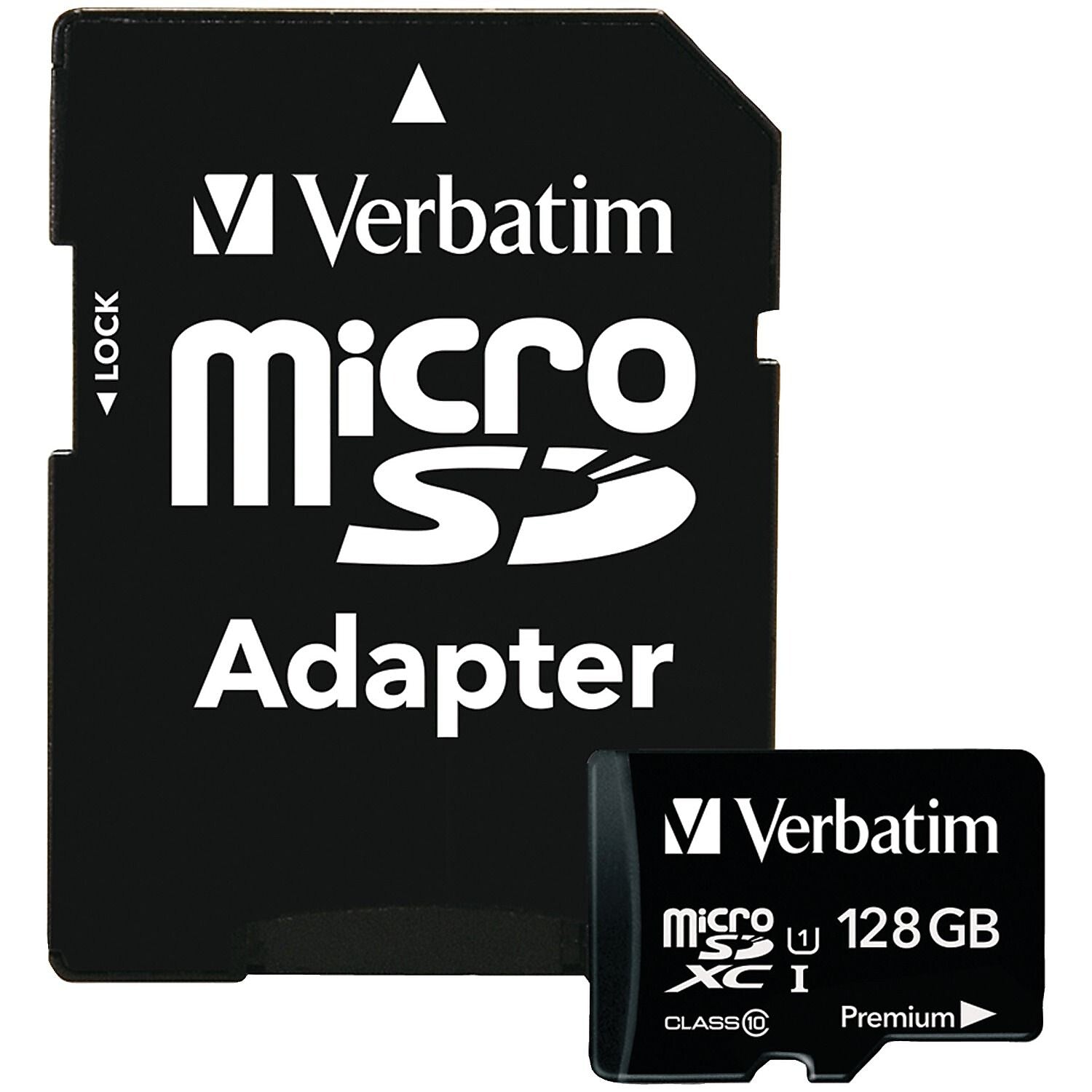 Verbatim 128GB Premium microSDXC Memory Card with Adapter, UHS-I Class 10, TAA Compliant, Class 10/UHS-I, 45 MB/s Read1 Pack
