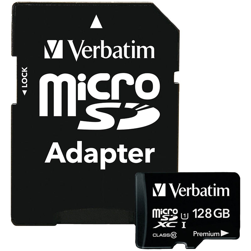 Verbatim 128GB Premium microSDXC Memory Card with Adapter, UHS-I Class 10, TAA Compliant, Class 10/UHS-I, 45 MB/s Read1 Pack