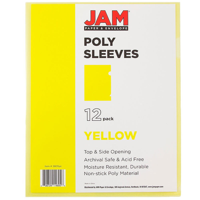 JAM Paper Plastic Sleeves, 9" x 12", Yellow, 12/Pack (2226316991)