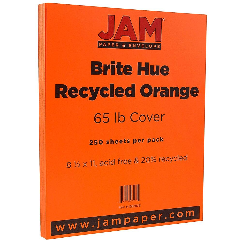 JAM Paper 65 lb. Cardstock Paper, 8.5" x 11", Orange, 250 Sheets/Ream (1033879B)