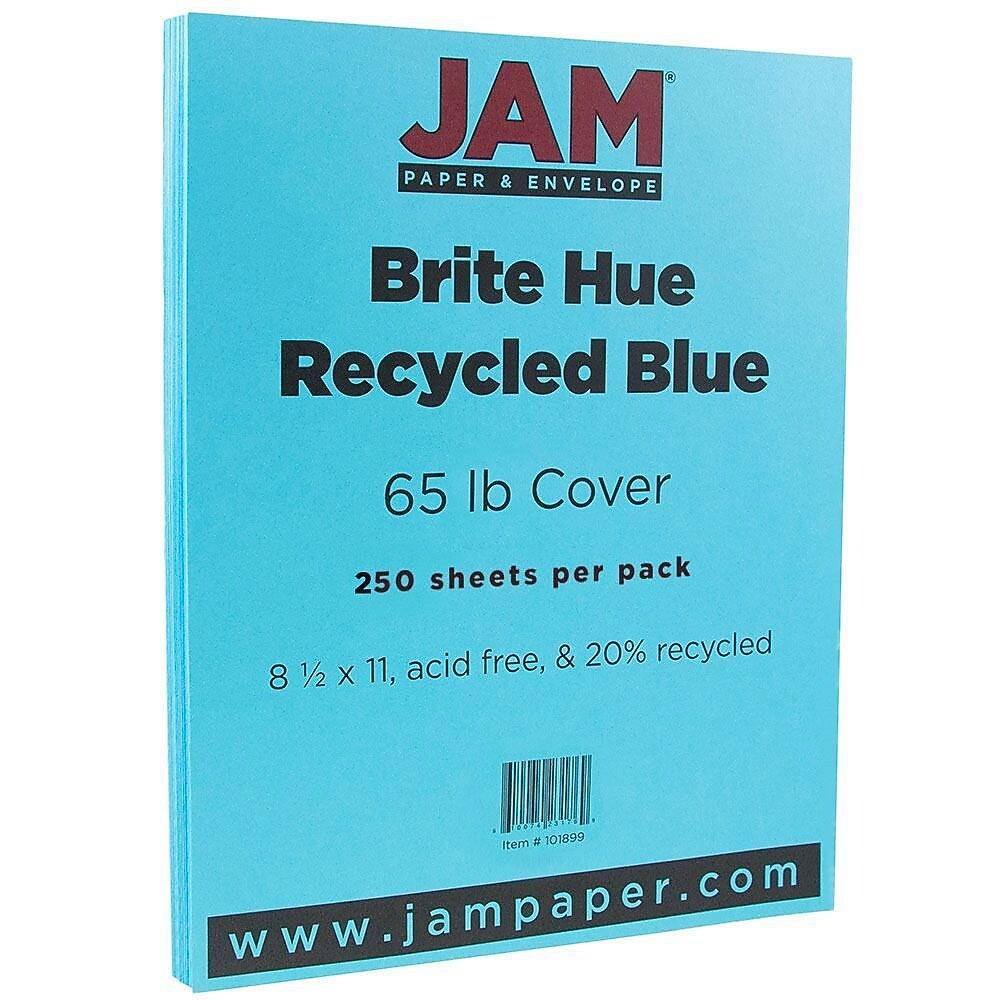 JAM Paper 65 lb. Cardstock Paper, 8.5" x 11", Blue, 250 Sheets/Ream (101899B)