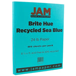 JAM Paper 8.5" x 11" Colored Copy Paper, 24 lbs., Sea Blue Recycled, 500 Sheets/Ream (102657B)