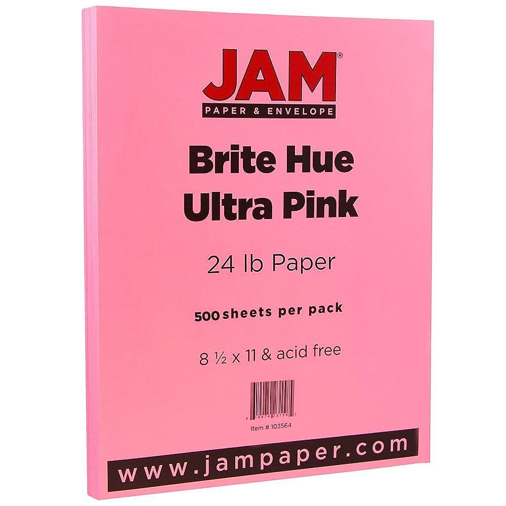 JAM Paper Colored 8.5" x 11" Multipurpose Paper, 24 lbs., Ultra Pink, 500 Sheets/Ream (103564B)