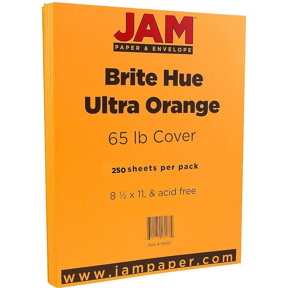 JAM Paper 65 lb. Cardstock Paper, 8.5" x 11", Ultra Orange, 250 Sheets/Ream (151027B)