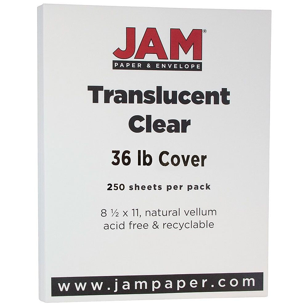 JAM Paper 36 lb. Cover Paper, 8.5" x 11", Clear, 250 Sheets/Ream (1566B)