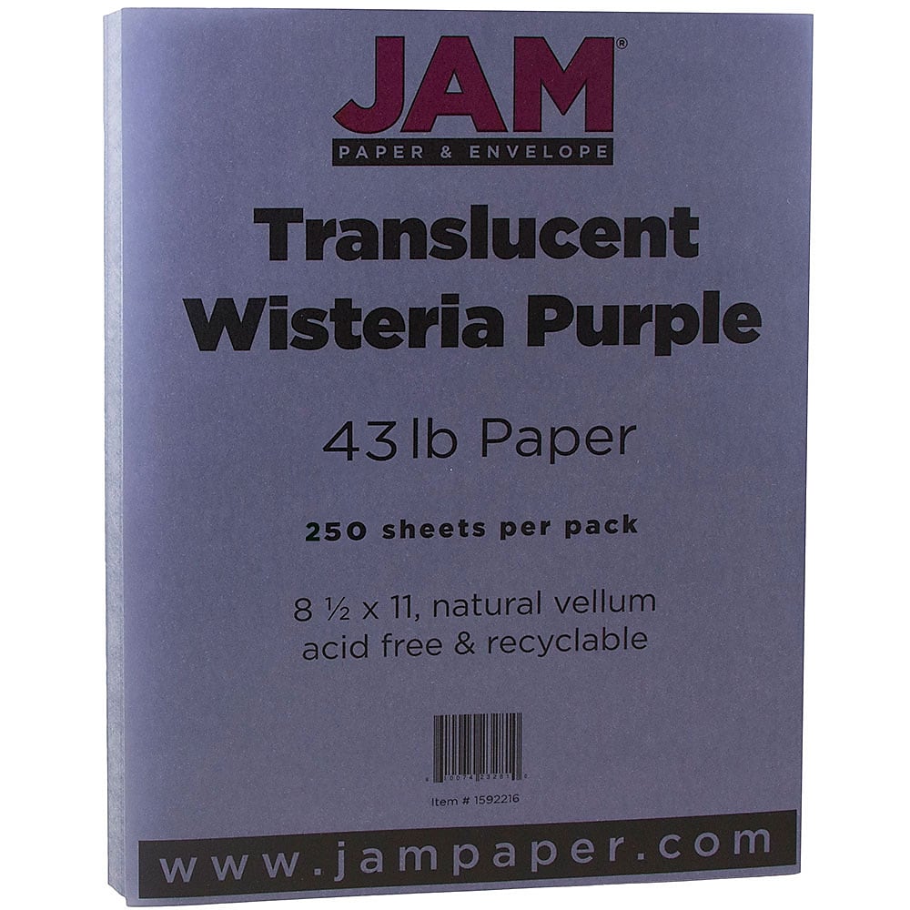 JAM Paper 43 lb. Cardstock Paper, 8.5" x 11", Wisteria Purple, 250 Sheets/Ream (1592216B)