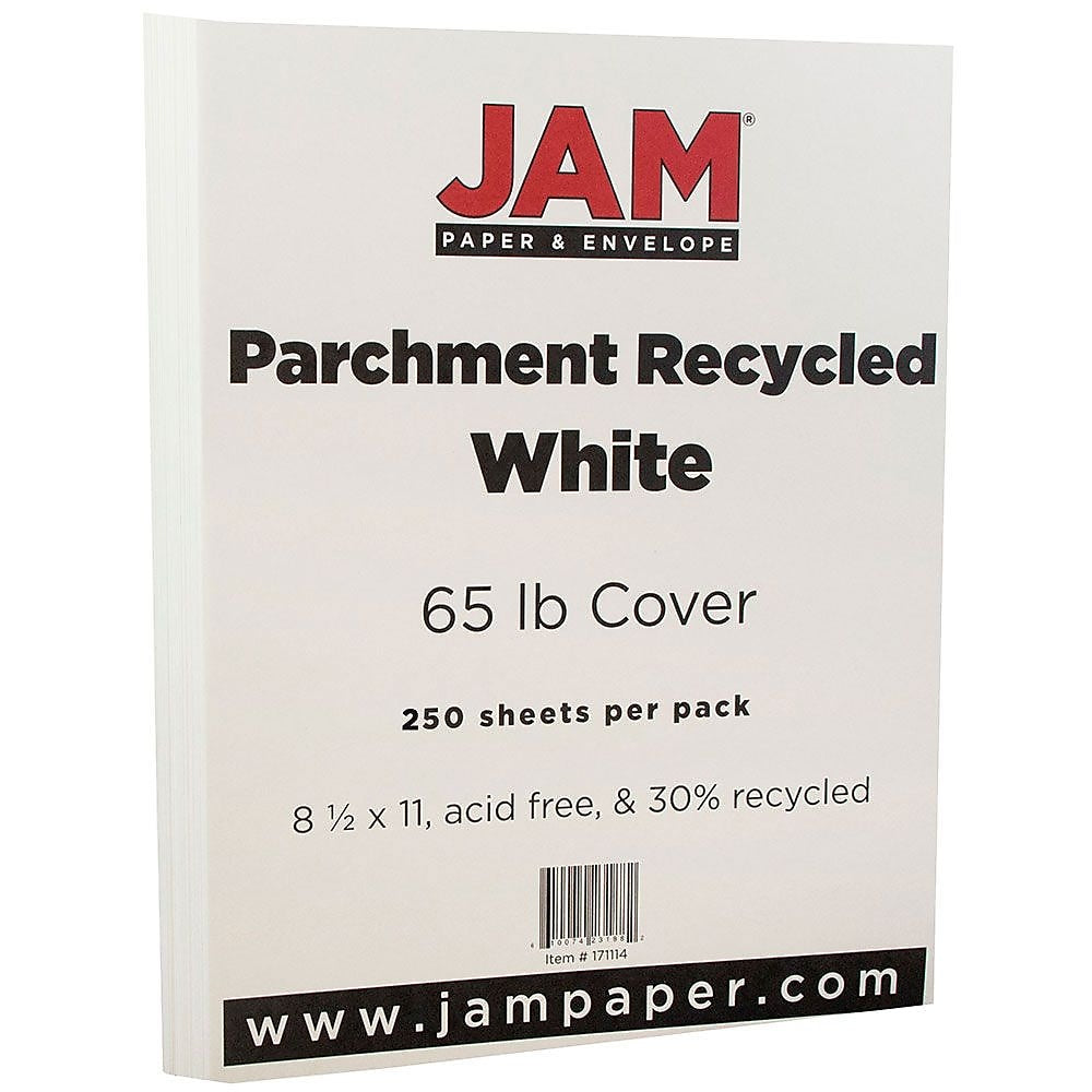 JAM Paper Parchment 65 lb. Cardstock Paper, 8.5" x 11", White, 250 Sheets/Ream (171114B)