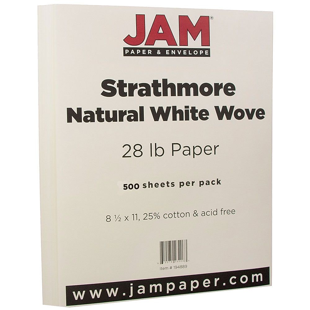 JAM Paper® Strathmore 28lb Paper, 8.5 x 11, Natural White Wove, 500 Sheets/Ream (194889B)