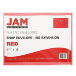 JAM Paper® Plastic Envelopes with Snap Closure, Letter Booklet, 9.75 x 13, Red, 12/Pack (218S0RE)