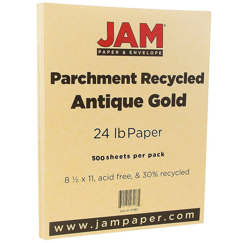 JAM Paper 8.5" x 11" Parchment, 24 lbs., Antique Gold Recycled, 500 Sheets/Ream (27160B)