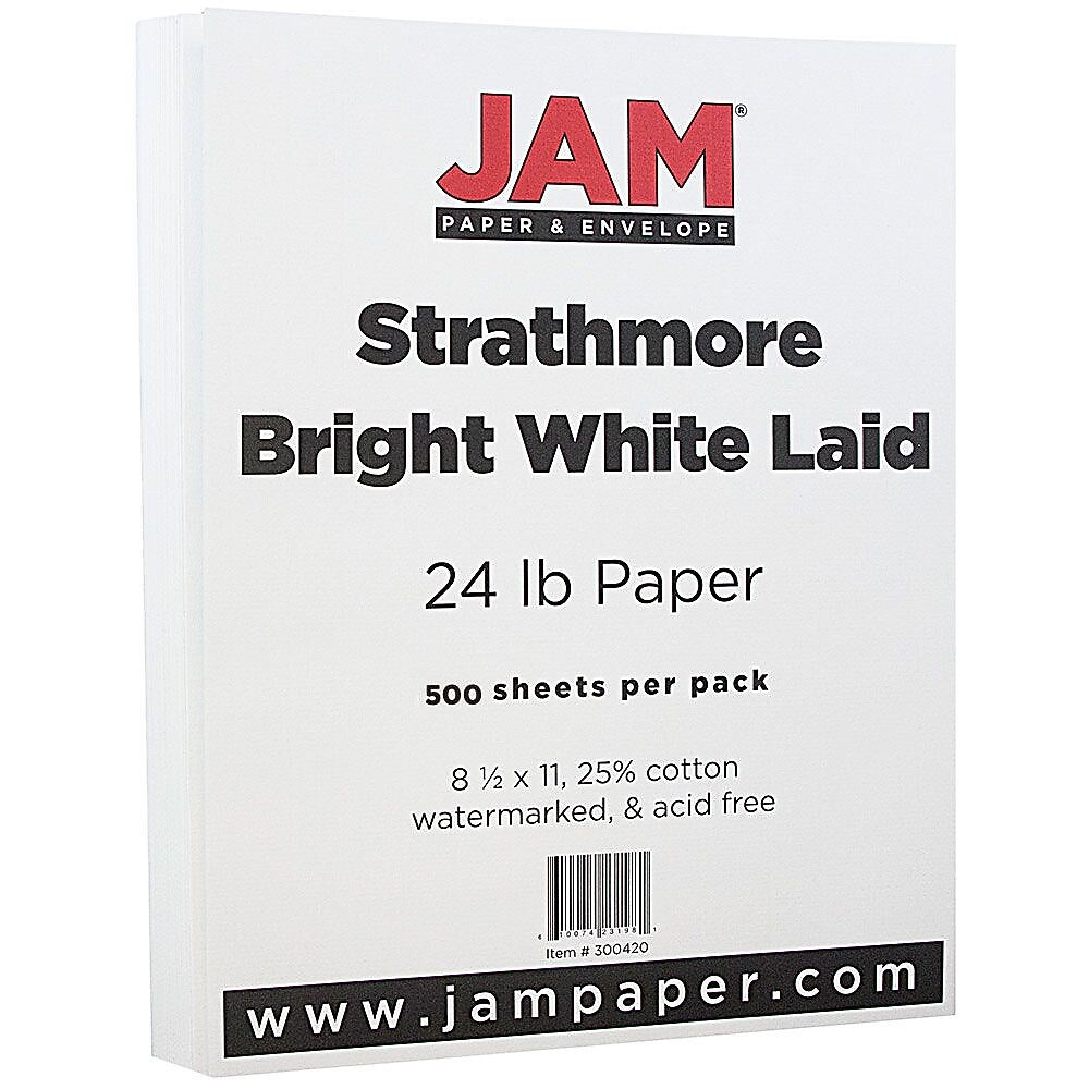 JAM Paper® Strathmore 24lb Paper, 8.5 x 11, Bright White Laid, 500 Sheets/Ream (300420B)