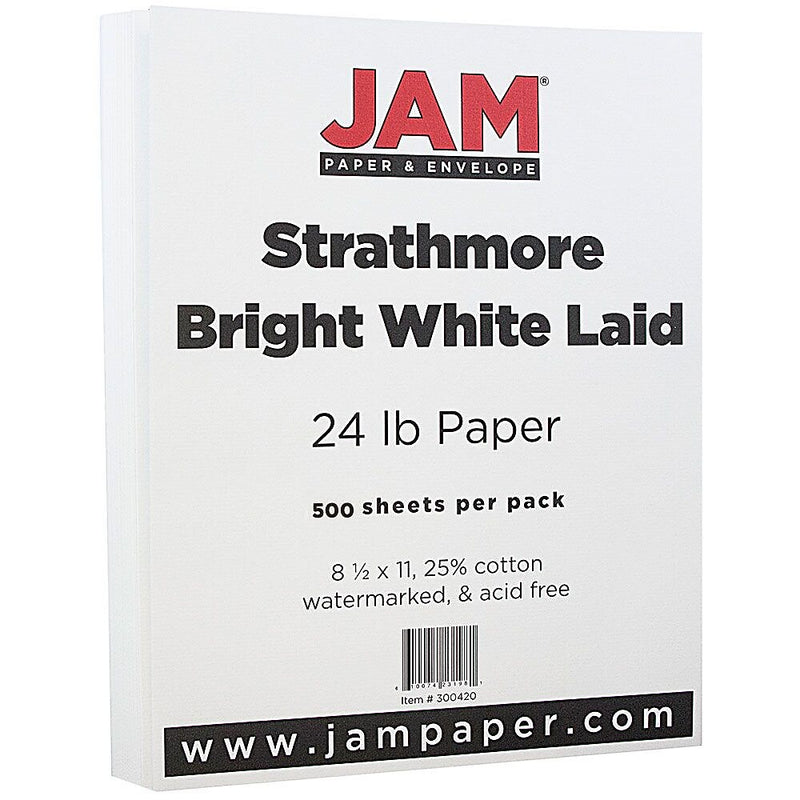 JAM Paper® Strathmore 24lb Paper, 8.5 x 11, Bright White Laid, 500 Sheets/Ream (300420B)