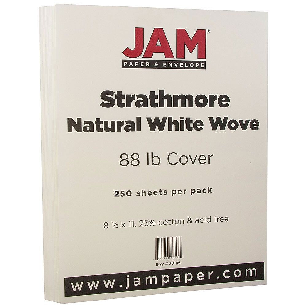 JAM Paper Strathmore 80 lb. Cardstock Paper, 8.5" x 11", Natural White, 250 Sheets/Ream (301115B)