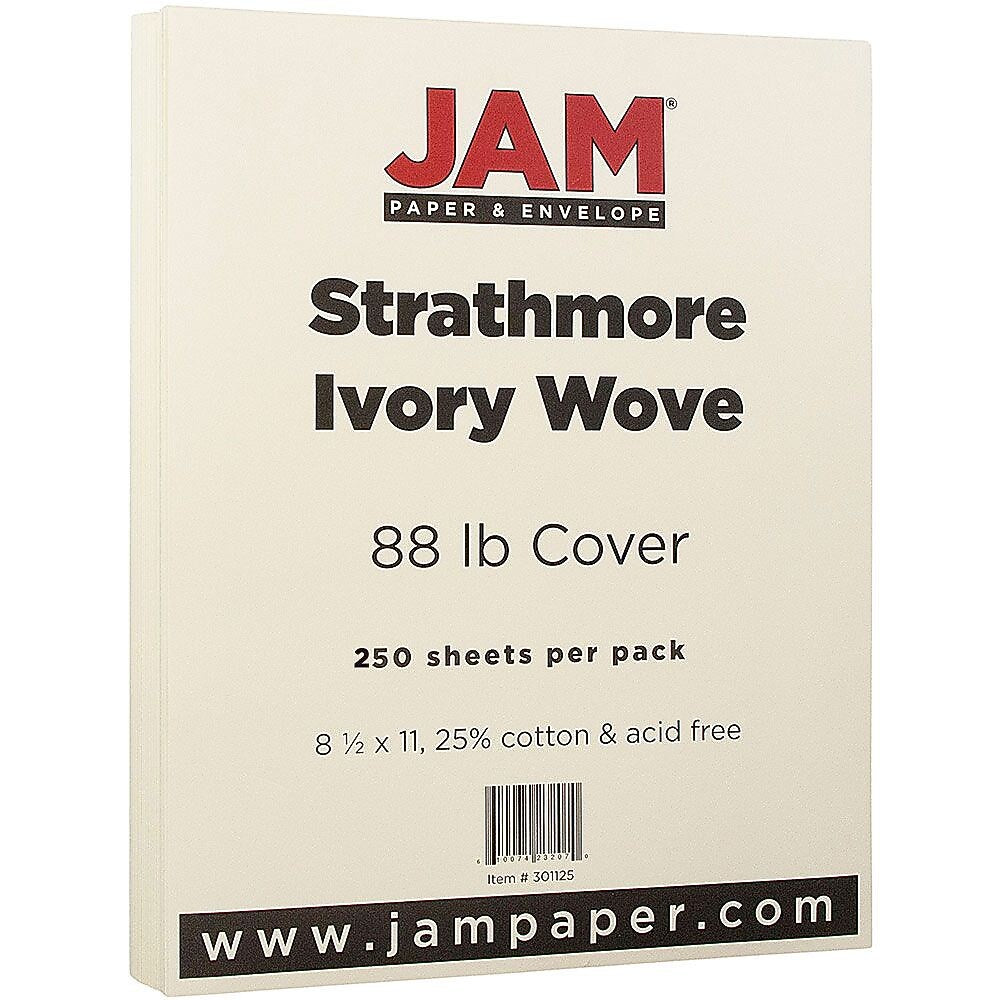 JAM Paper Strathmore 80 lb. Cardstock Paper, 8.5" x 11", Ivory Wove, 250 Sheets/Ream (301125B)