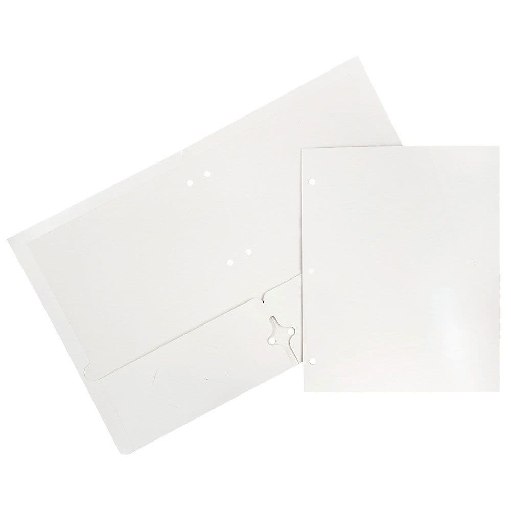 JAM Paper Laminated Glossy 3 Hole Punch Two-Pocket Folders, White, 100/Box (385GHPWHB)