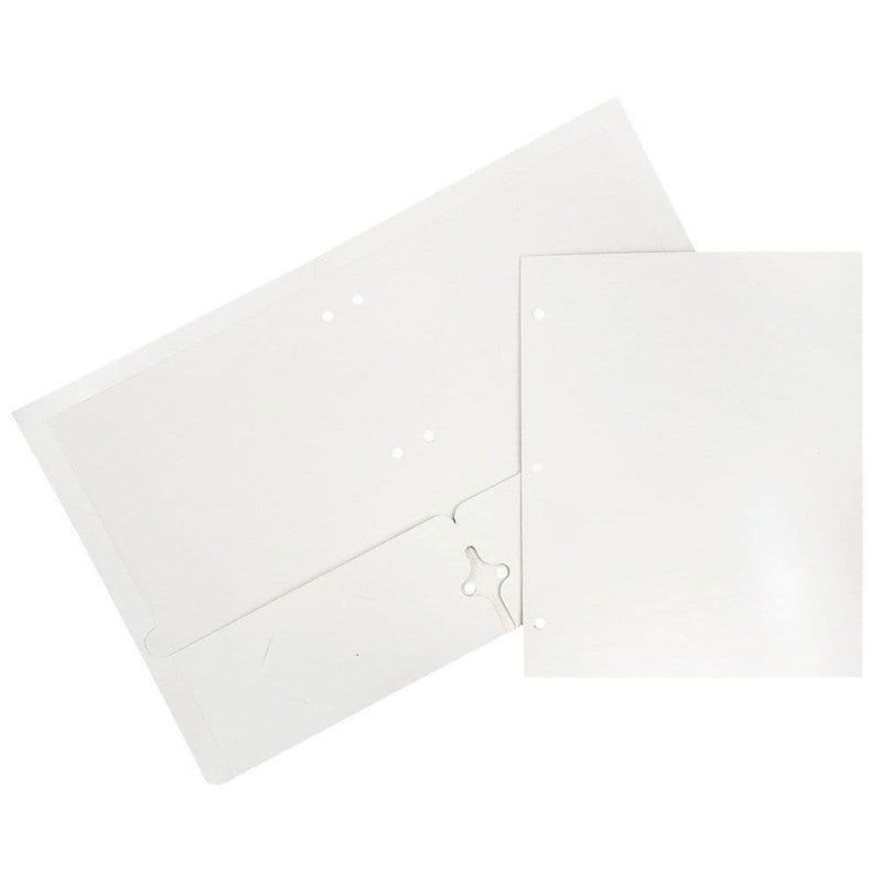 JAM Paper Laminated Glossy 3 Hole Punch Two-Pocket Folders, White, 100/Box (385GHPWHB)