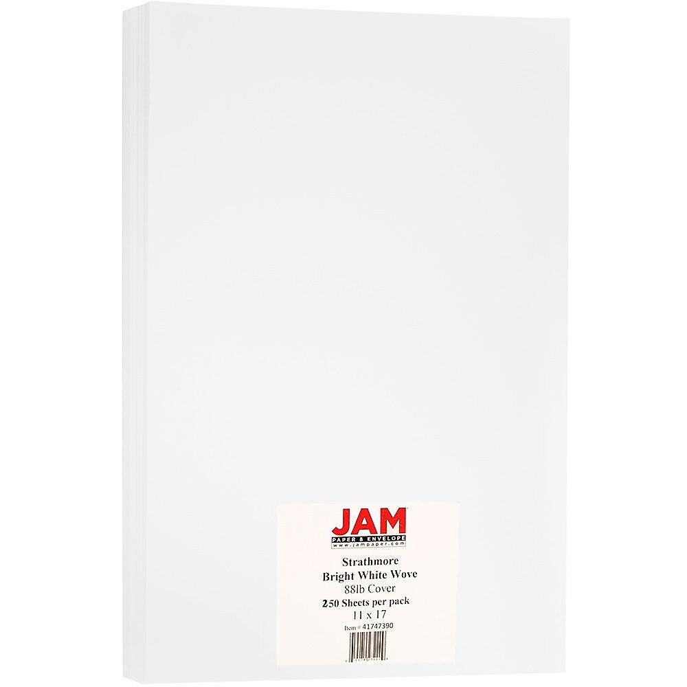JAM Paper Strathmore 88 lb. Cardstock Paper, 11" x 17", Bright White, 250 Sheets/Ream (41747390B)